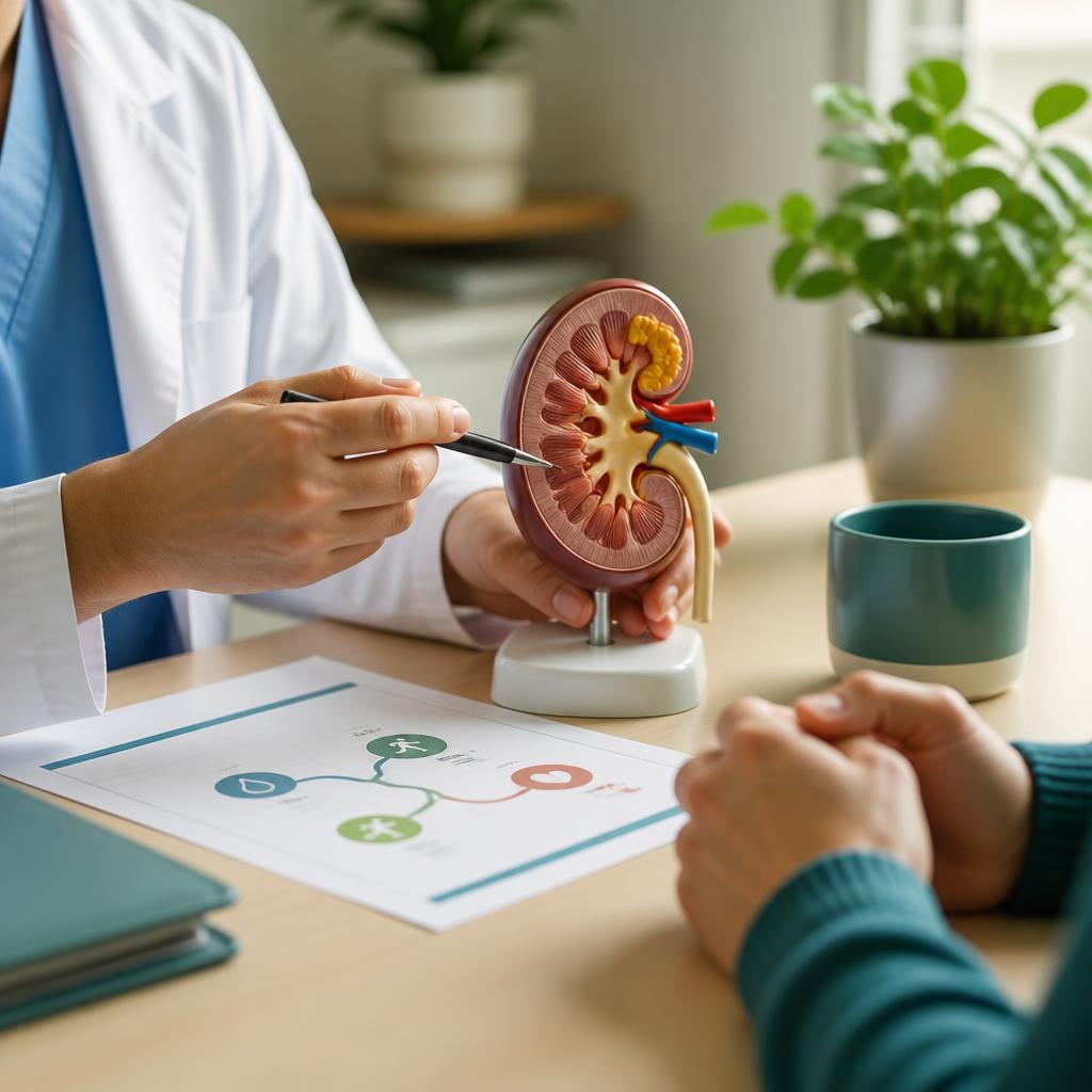 Modelo de riñón utilizado para explicar la salud renal durante una consulta
